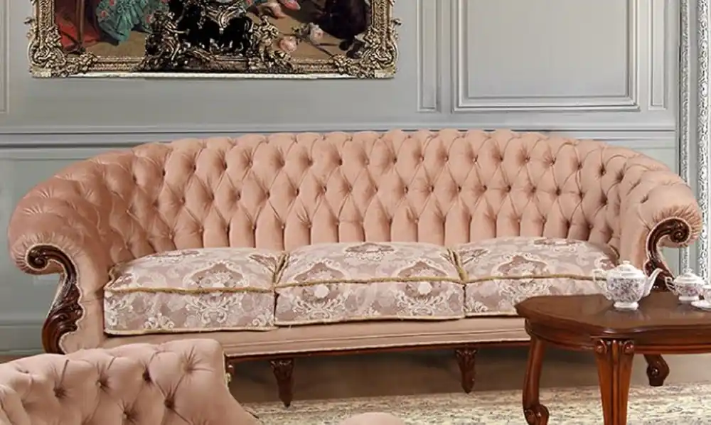 Sale Casa Padrino divano da soggiorno barocco di lusso rosa / bianco / marrone scuro - Divano fatto a mano in stile barocco - Magnifici mobili da soggiorno di lusso in stile barocco - Mobili barocchi