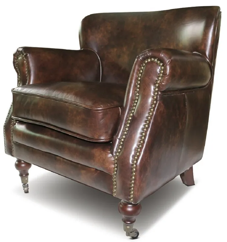 Casa Padrino poltrona in vera pelle marrone 69 x 70 x A. 75 cm - Elegante poltrona da soggiorno in pelle - Mobili soggiorno - Mobili in vera pelle Nur Für Kurze Zeit