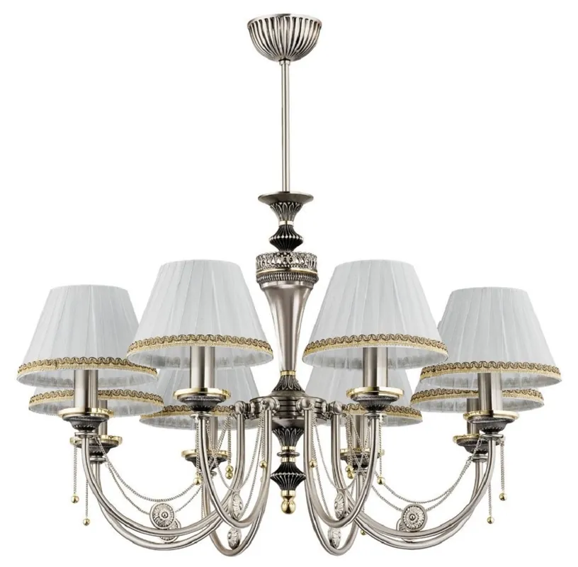 Echt Casa Padrino lampadario barocco di lusso argento opaco / bianco / oro Ø 72 x A. 70 cm - Magnifico lampadario da soggiorno in stile barocco con paralumi - Nobile e magnifico