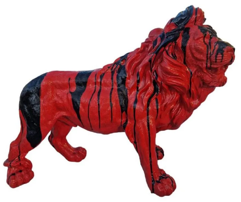 Casa Padrino scultura decorativa XXL di lusso leone rosso / nero 100 x A. 68 cm - Grande figura decorativa - Figura animale XXL - Figura decorativa XXL - Figure XXL Bestpreis