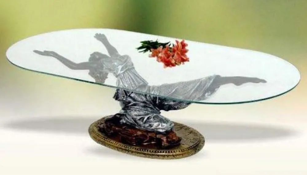 Casa Padrino tavolo da soggiorno Art Nouveau donna argento / marrone / oro antico A. 45 cm - Elegante tavolo da salotto con piano ovale in vetro - Mobili Barocchi e Art Nouveau Knallerangebot
