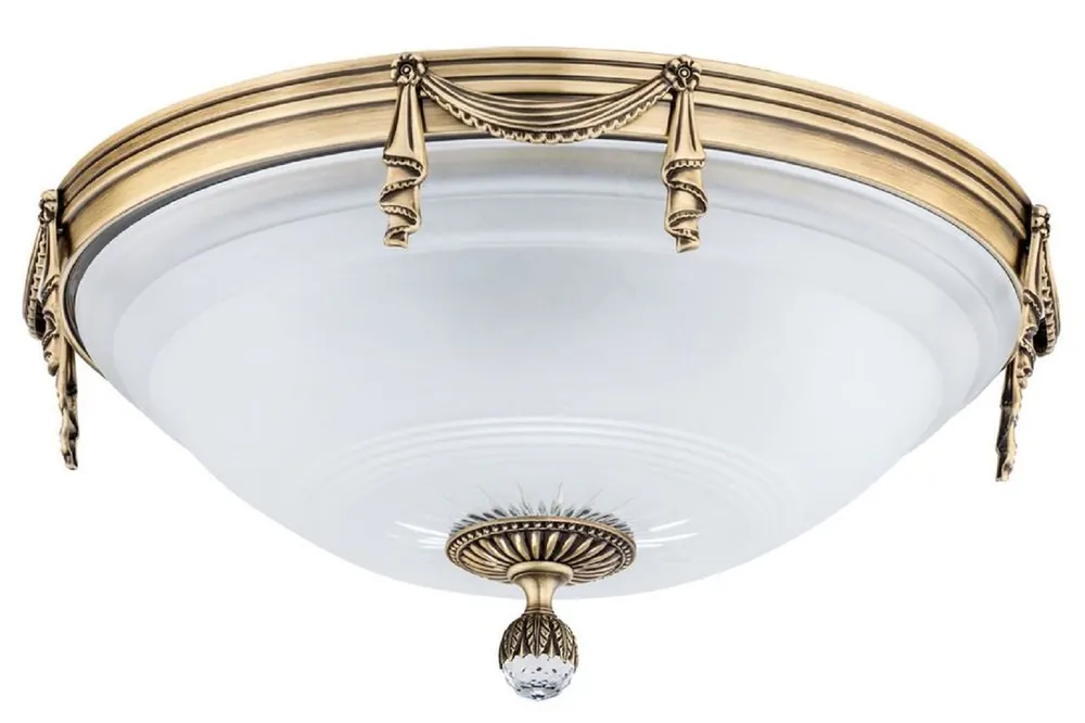Casa Padrino lampada da soffitto in cristallo barocco di lusso ottone patinato / bianco Ø 40 x A. 25 cm - Lampada da soffitto rotonda da soggiorno in stile barocco - Luci barocche Rabatt