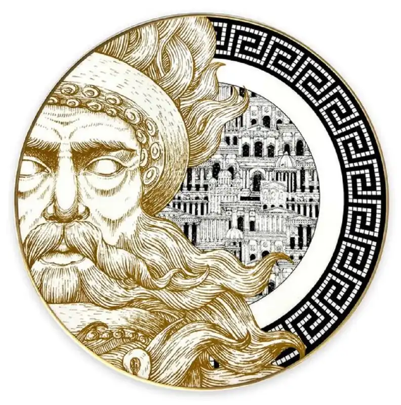 Casa Padrino piatto in porcellana di lusso Dio (lato sinistro) bianco / nero / oro Ø 29 cm - Piatto piano in porcellana dipinto a mano - Qualità di lusso - Made in Italy Schneller Versand