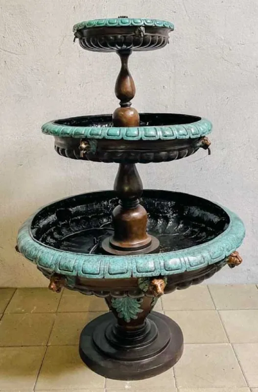 Casa Padrino fontana barocco di lusso in bronzo bronzo / turchese Ø 100 x A. 152 cm - Magnifica fontana da giardino barocca in bronzo - Decorazione giardino in stile barocco in bronzo Markenware