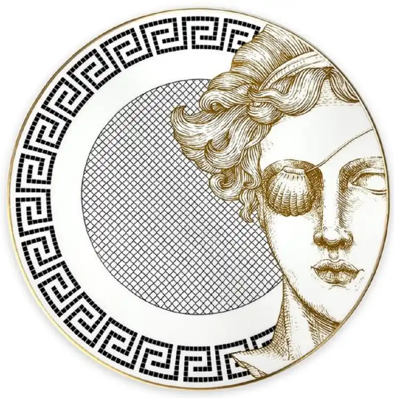 Casa Padrino piatto in porcellana di lusso donna con benda sull'occhio bianco / nero / oro Ø 29 cm - Piatto piano in porcellana dipinto a mano - Qualità di lusso - Made in Italy Solange Der Vorrat Reicht