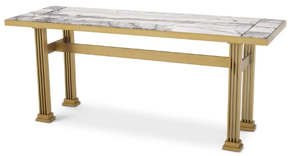 Casa Padrino consolle di lusso ottone / bianco 180 x 60 x A. 75,5 cm - Consolle rettangolare in acciaio inox con piani in marmo - Mobili soggiorno - Mobili hotel - Mobili di lusso Top-Angebot