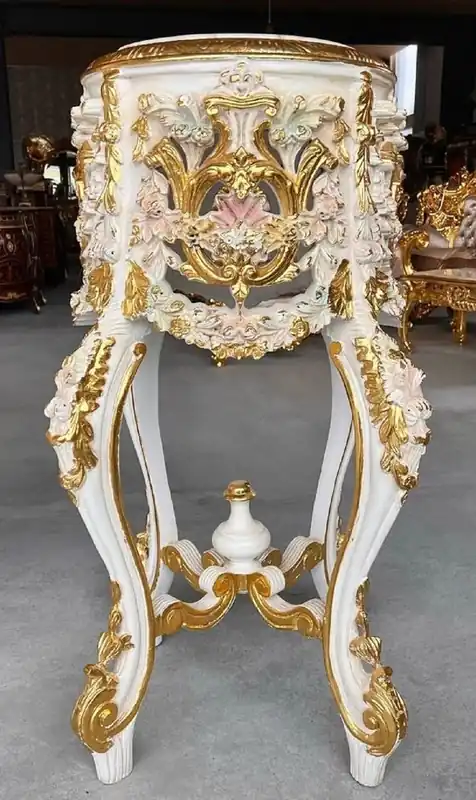 Casa Padrino colonna barocco con piano in marmo bianco / rosa / oro - Magnifico tavolino da fiori in legno massello in stile antico - Mobile soggiorno stile barocco - Mobile barocco Direkt Vom Hersteller