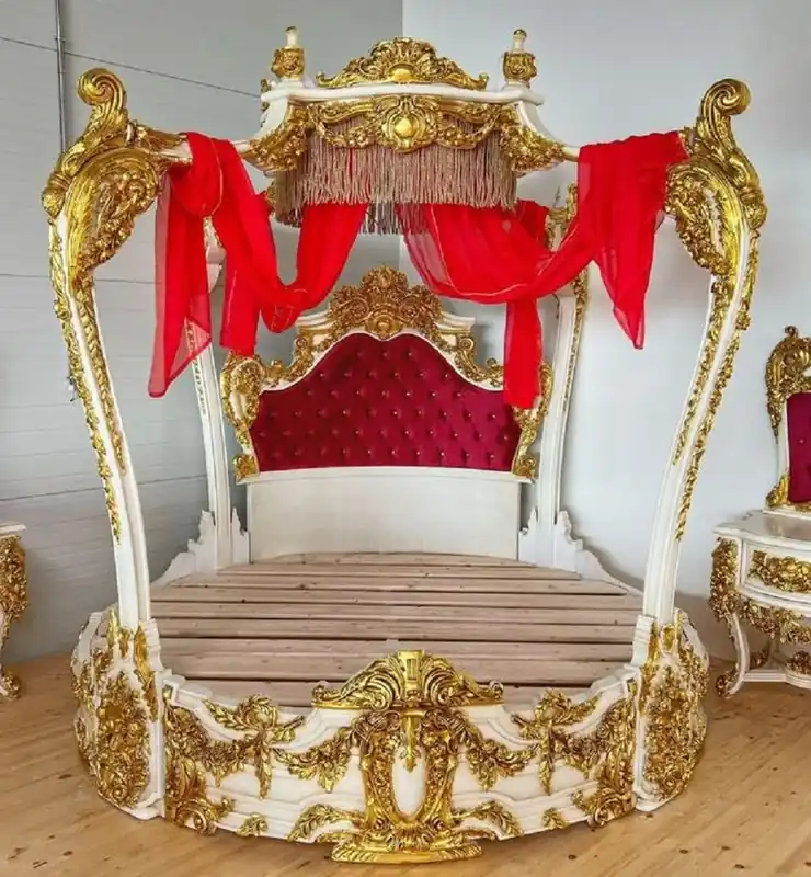 Top-Angebot Casa Padrino letto matrimoniale barocco bianco / oro / bordeaux rosso - Magnifico letto in legno massello - Mobili per camera da letto stile barocco - Nobile e magnifico