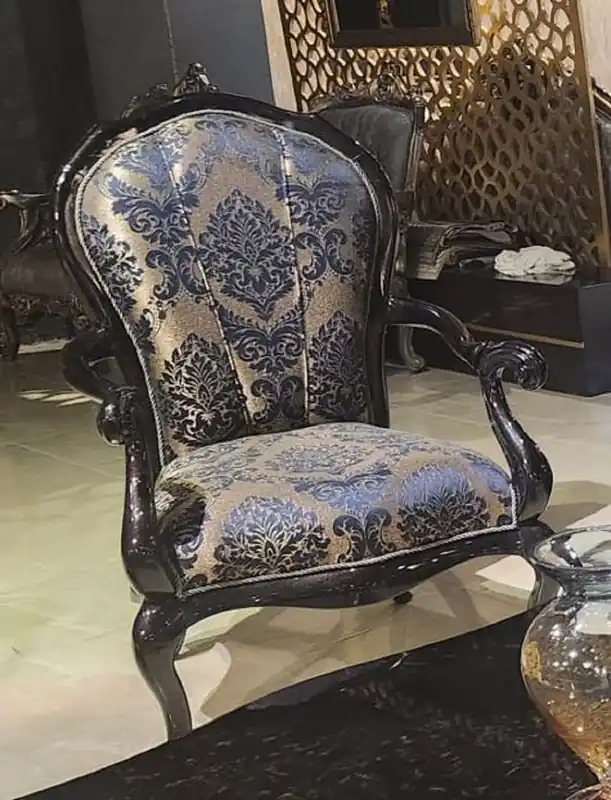 Zertifiziert Casa Padrino poltrona da soggiorno barocco di lusso oro / blu / nero - Poltrona in stile barocco fatta a mano - Mobili da soggiorno di lusso in stile barocco - Mobili barocchi