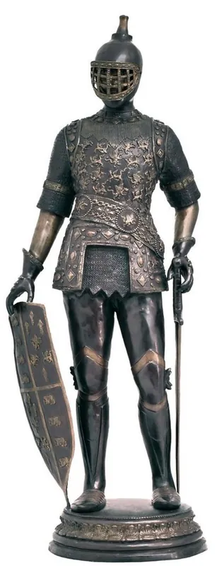 Casa Padrino scultura in bronzo decorativo medievale di lusso cavaliere con spada e scudo 74 x 56 x A. 193 cm - Grande figura decorativa in bronzo - Accessori decorativi medievali Nur Heute