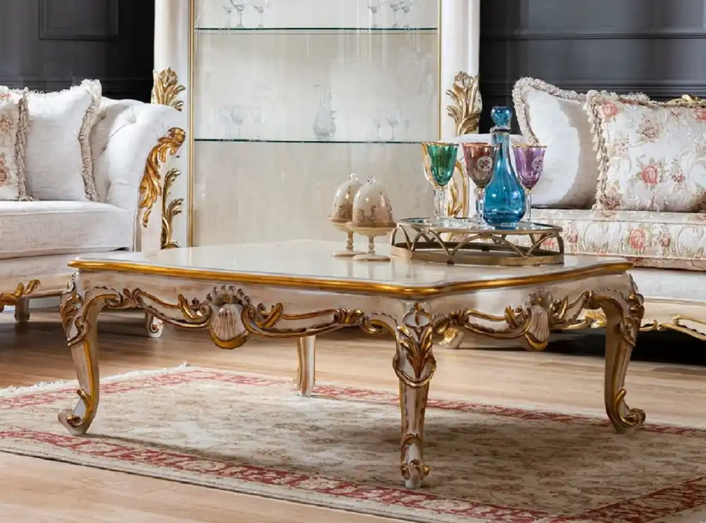Pompöös di Casa Padrino tavolo da soggiorno barocco di lusso Provence beige / bianco / oro - Tavolino da caffè in stile barocco Pompöös disegnato da Harald Glööckler Letzte Chance