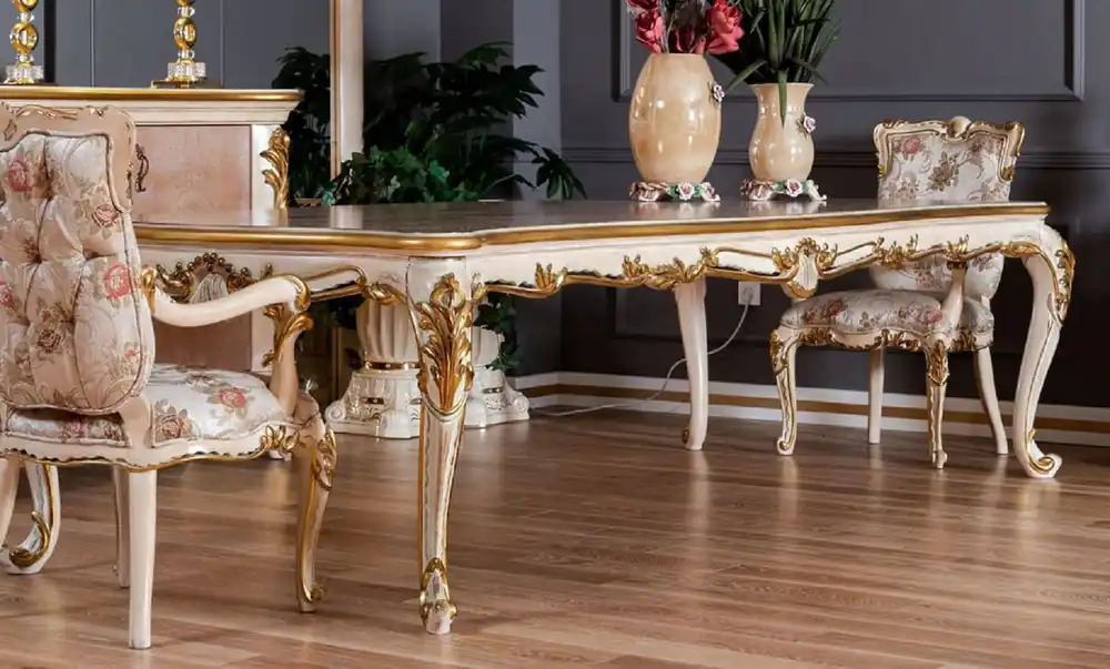 Pompöös di Casa Padrino tavolo da pranzo barocco di lusso Provence beige / bianco / oro - Tavolo da pranzo in stile barocco Pompöös disegnato da Harald Glööckler Preis Gesenkt