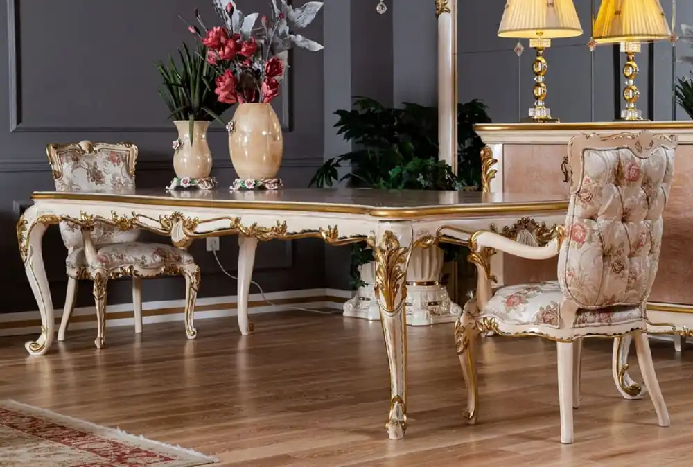 Pompöös di Casa Padrino set da pranzo barocco di lusso Provenza beige / bianco / oro - Mobili per sala da pranzo in stile barocco Pompöös disegnati da Harald Glööckler Markenware