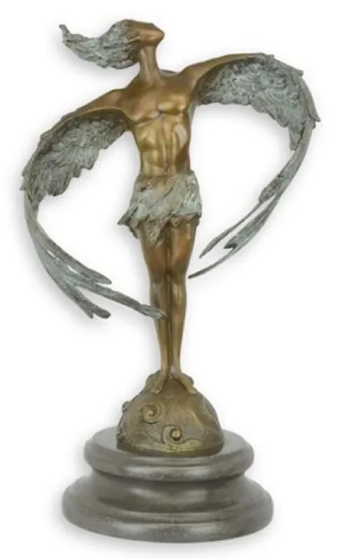 Aktuell Casa Padrino scultura decorativa in bronzo Art Nouveau di lusso uomo con ali bronzo / turchese / nero 13,8 x 18,7 x A. 31,7 cm - Figura in bronzo con base in marmo - Sculture in bronzo