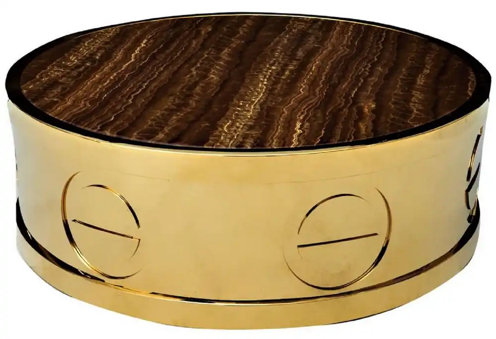 Solange Der Vorrat Reicht Casa Padrino tavolo da salotto di lusso oro / marrone Ø 95 x A. 32 cm - Tavolo da soggiorno rotondo con piano in marmo artificiale - Mobili soggiorno - Mobili hotel - Mobili di lusso