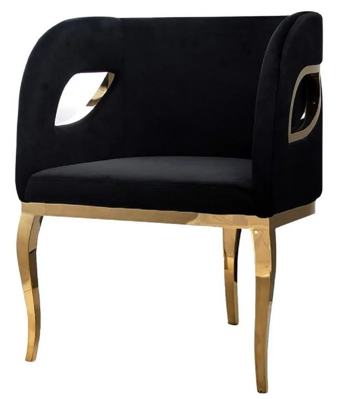 Casa Padrino poltrona di lusso in velluto nero / oro 78 x 55 x A. 59 cm - Poltrona da soggiorno - Mobili da soggiorno - Mobili di lusso - Arredi da soggiorno - Arredi di lusso - Di lusso mobili Sonderaktion