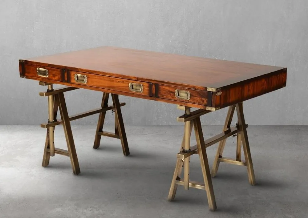 Casa Padrino scrivania in stile industriale vintage di lusso marrone / ottone 149 x 85 x A. 77,5 cm - Tavolo da ufficio con 3 cassetti - Mobili da ufficio in stile industriale vintage di lusso Beliebt