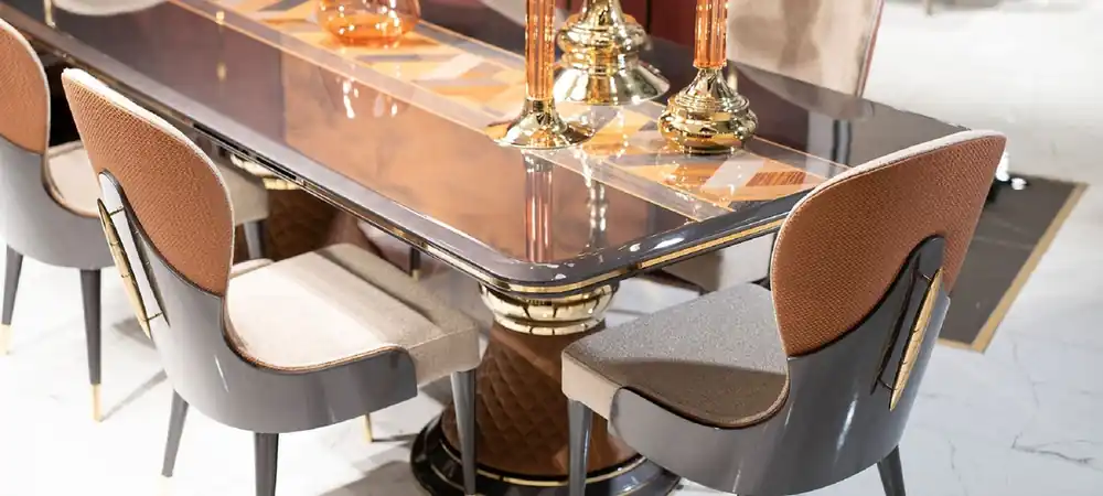 Günstig Casa Padrino tavolo da pranzo Art Deco di lusso grigio / multicolor / marrone / oro - Tavolo da cucina di lusso in legno massello Art Deco - Mobili per sala da pranzo Art Deco di lusso