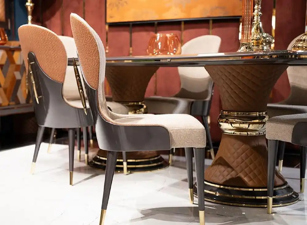 Casa Padrino set di 6 sedie da pranzo Art Deco di lusso crema / marrone / grigio / oro - Sedie da cucina Art Deco - Mobili per sala da pranzo Art Deco di lusso Neuheit