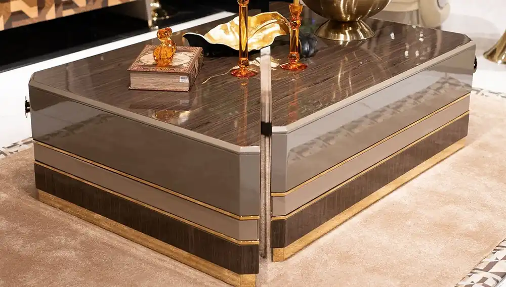 Casa Padrino set di 2 tavolo da soggiorno di lusso marrone / grigio / oro - Tavoli da salotto di lusso in legno massello - Mobili per soggiorno - Mobili di lusso Sale