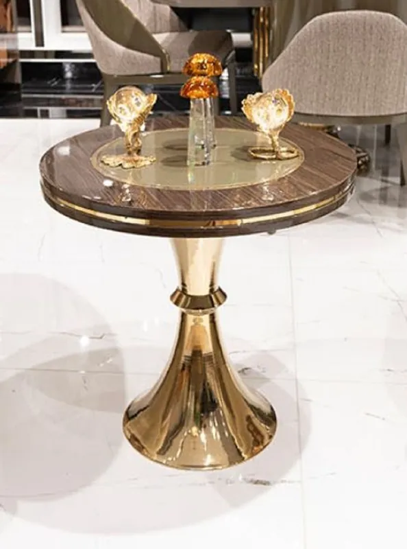 Casa Padrino tavolino di lusso marrone / grigio / oro - Tavolino rotondo da soggiorno - Mobili da soggiorno - Mobili per hotel - Mobili di lusso Bestseller