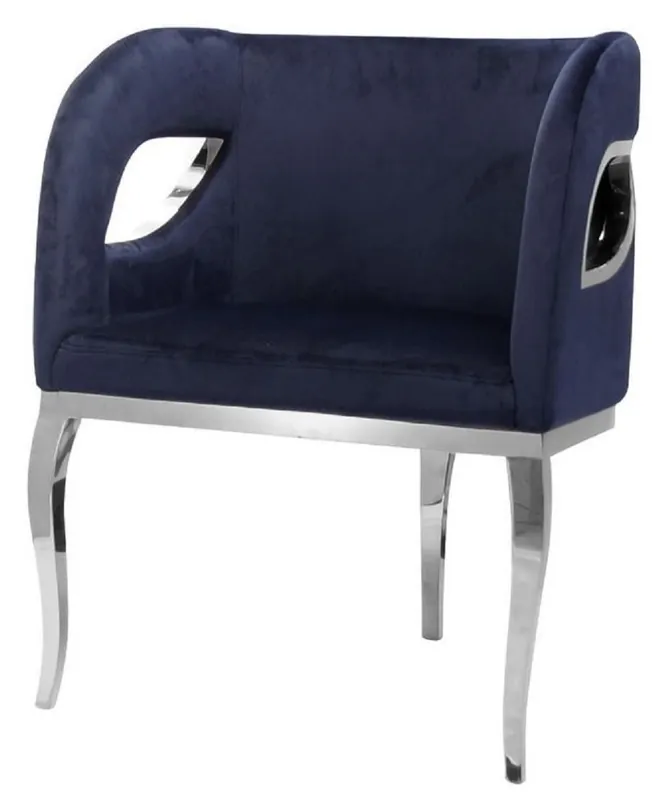Casa Padrino poltrona di lusso in velluto blu / argento 78 x 55 x A. 59 cm - Poltrona da soggiorno - Mobili da soggiorno - Mobili di lusso - Arredi da soggiorno - Arredi di lusso Knallerangebot