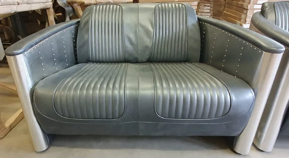 Casa Padrino divano in pelle Art Déco di lusso grigio / argento 172 x 70 x A. 82 cm - Divano da soggiorno in alluminio con vera pelle - Mobili Divano Aviatore Aeroplani in Alluminio Saisonangebot
