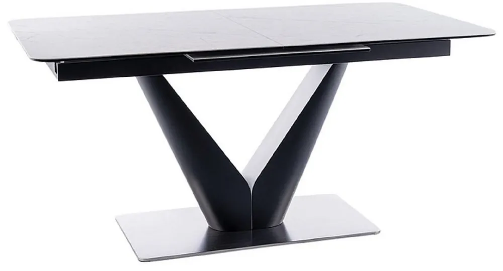 Schnäppchen Casa Padrino tavolo da pranzo di lusso con piano in vetro ceramica in aspetto marmo bianco / nero opaco / argento 160-220 x 90 x A. 76 cm - Tavolo da cucina allungabile - Mobile sala da pranzo