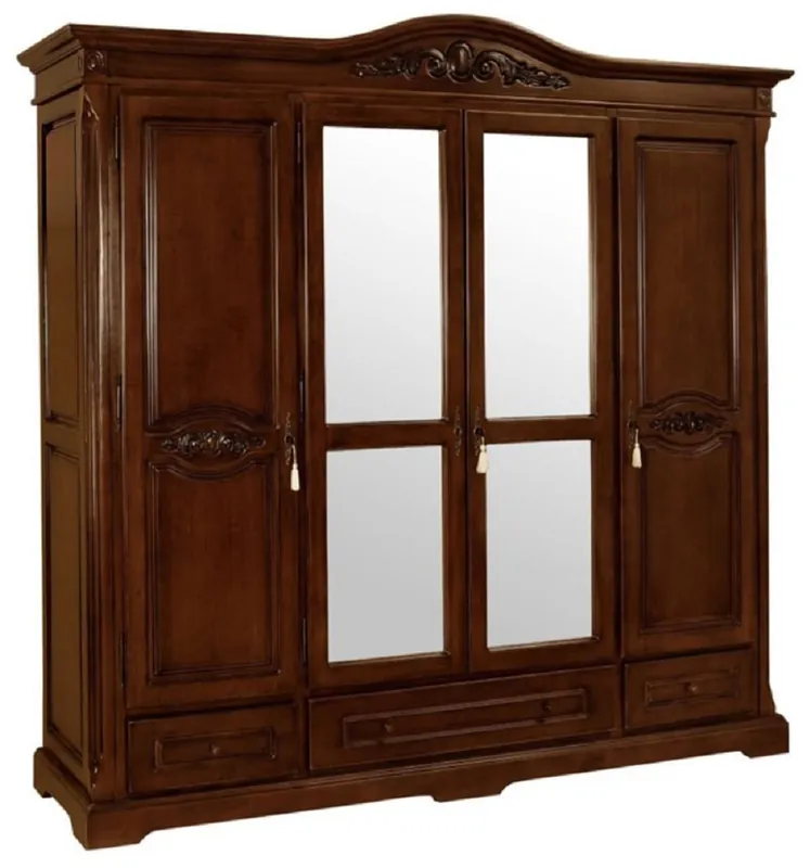 Jetzt Kaufen Casa Padrino armadio da camera da letto barocco di lusso marrone - Magnifico mobile in legno massello con 4 ante e 3 cassetti - Armadio barocco - Mobile per camera da letto barocco