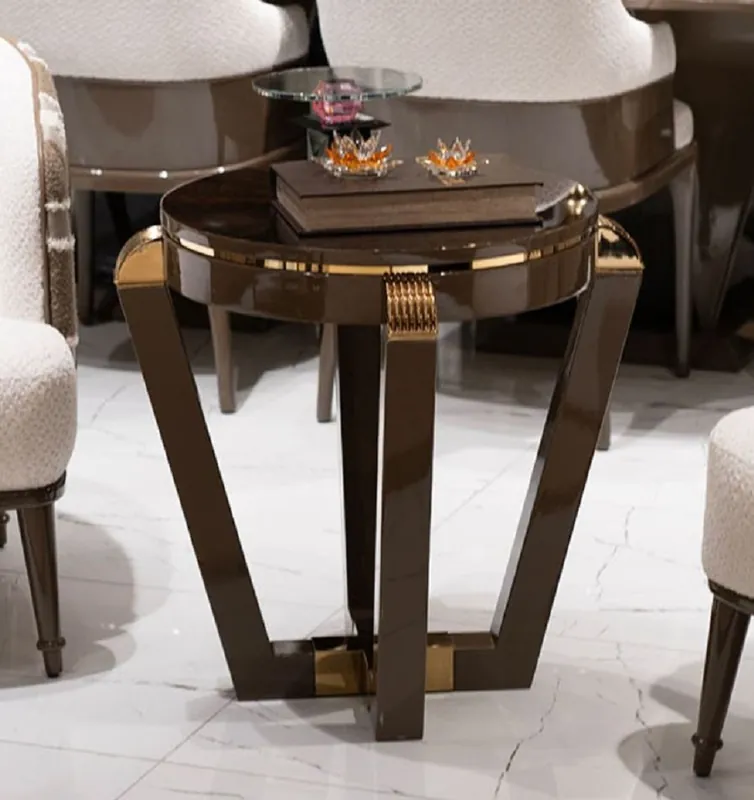 Jetzt Bestellen Casa Padrino tavolino di lusso marrone / oro - Tavolino rotondo in legno massello - Mobili da soggiorno - Mobili per hotel - Mobili di lusso