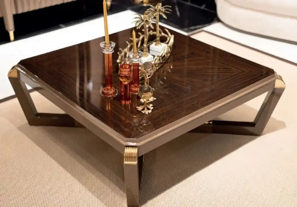 Casa Padrino tavolo da salotto di lusso marrone / oro - Tavolo da soggiorno quadrato in legno massello - Mobili da soggiorno - Mobili di lusso - Collezione di lusso Nur Für Kurze Zeit