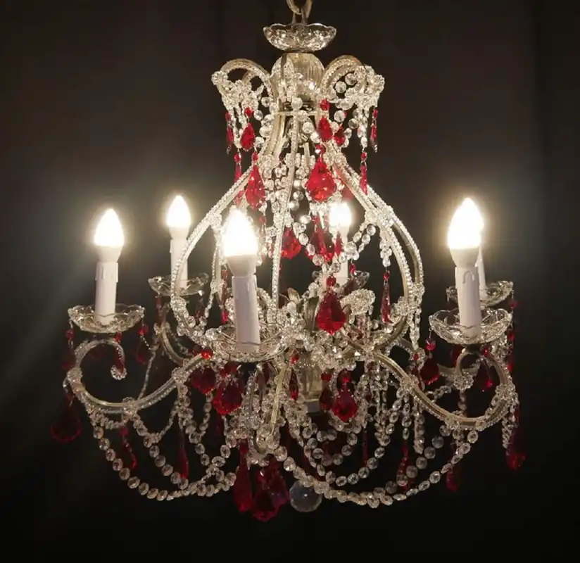 Casa Padrino lampadario in cristallo barocco di lusso argento / rosso Ø 60 x A. 65 cm - Lampadario Hotel e Ristorante - Luci Barocche - Nobile e Magnifico - Qualità di Lusso - Fatto in Italia Nur Für Kurze Zeit