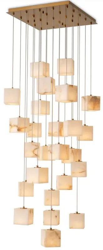 Neuheit Casa Padrino lampadario a LED di lusso ottone antico / alabastro 60 x 60 x A. 180 cm - Lampadario da soggiorno con paralumi in alabastro - Qualità di lusso
