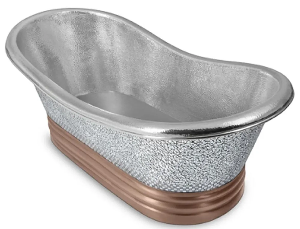 Neu Im Sortiment Casa Padrino vasca da bagno in rame Art Nouveau di lusso argento / rame 172,7 x 78,7 x A. 63,5 cm - Vasca da bagno retrò autoportante - Mobili da bagno in rame rustici
