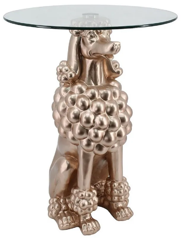 Top-Angebot Casa Padrino tavolino di lusso cane rame Ø 48,5 x A. 64 cm - Tavolo rotondo in resina con piano in vetro - Mobili da soggiorno - Mobili di lusso - Arredi di lusso - Arredi da soggiorno