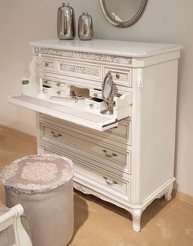 Expressversand Casa Padrino cassettone barocco di lusso bianco / grigio / argento antico - Magnifico cassettone da camera in stile barocco - Mobili per camera da letto di lusso in stile barocco