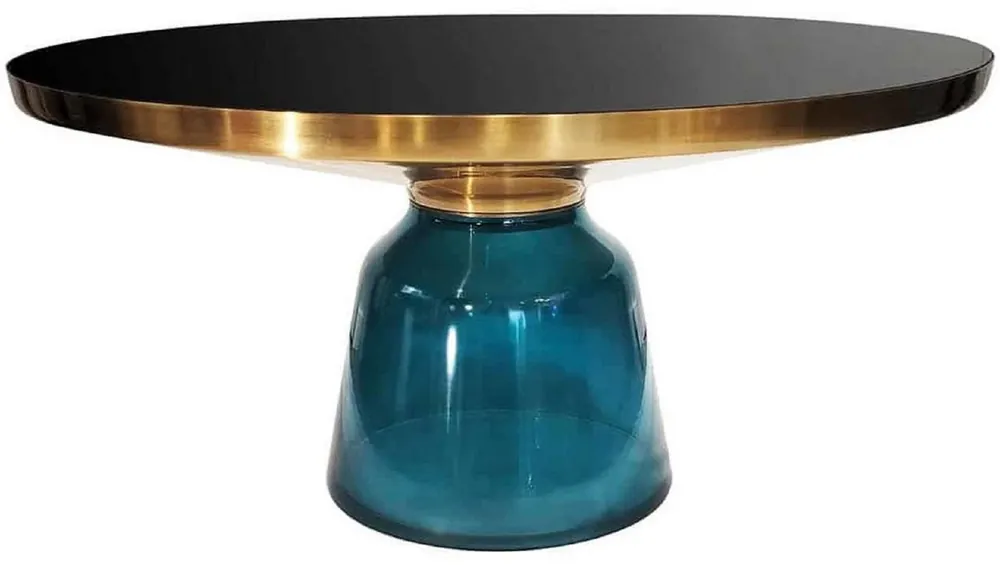 Casa Padrino tavolo da salotto di lusso nero / oro / blu Ø 75 x A. 37 cm - Tavolo da soggiorno rotondo in vetro - Mobili da soggiorno - Mobili di lusso Meistverkauft