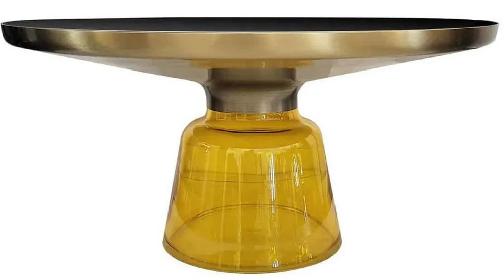 Casa Padrino tavolo da salotto di lusso nero / oro / giallo Ø 75 x A. 37 cm - Tavolo da soggiorno rotondo in vetro - Mobili da soggiorno - Mobili di lusso Must-Have