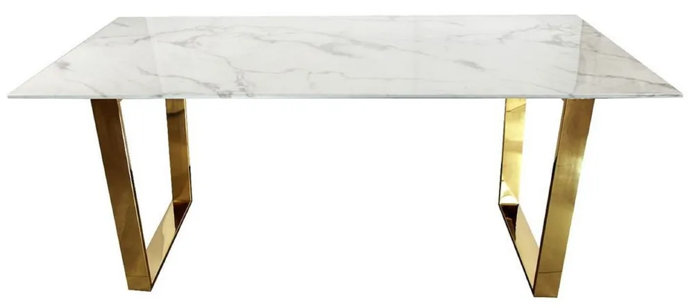 Casa Padrino tavolo da pranzo di lusso bianco / oro 160 x 80 x A. 75 cm - Tavolo da pranzo con piano in marmo artificiale - Mobili sala da pranzo - Mobili di lusso - Arredamento di lusso Sale