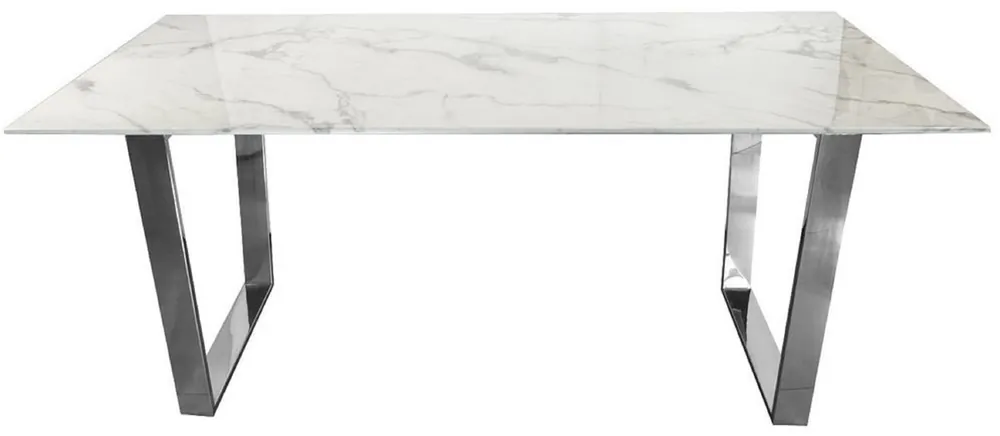 Online Kaufen Casa Padrino tavolo da pranzo di lusso bianco / argento 160 x 80 x A. 75 cm - Tavolo da pranzo con piano in marmo artificiale - Mobili sala da pranzo - Mobili di lusso - Arredamento di lusso