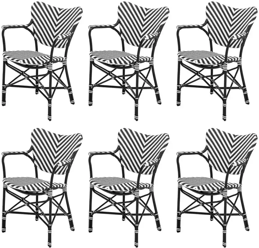 Casa Padrino set di 6 sedie da pranzo di lusso con braccioli bianco / nero 63 x 54 x A. 87 cm - Sedie da giardino di lusso in rattan - Mobili sala da pranzo - Mobili da giardino di lusso Neue Ware