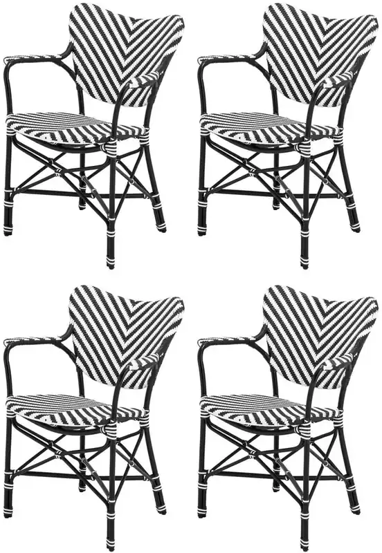Casa Padrino set di 4 sedie da pranzo di lusso con braccioli bianco / nero 63 x 54 x A. 87 cm - Sedie da giardino di lusso in rattan - Mobili sala da pranzo - Mobili da giardino di lusso Wochenendangebot