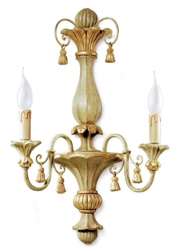 Echt Casa Padrino lampada da parete doppia barocco di lusso verde chiaro antico / oro antico 38 x 17 x A. 59 cm - Magnifica lampada da parete stile barocco - Luci barocche - Fatto in Italia