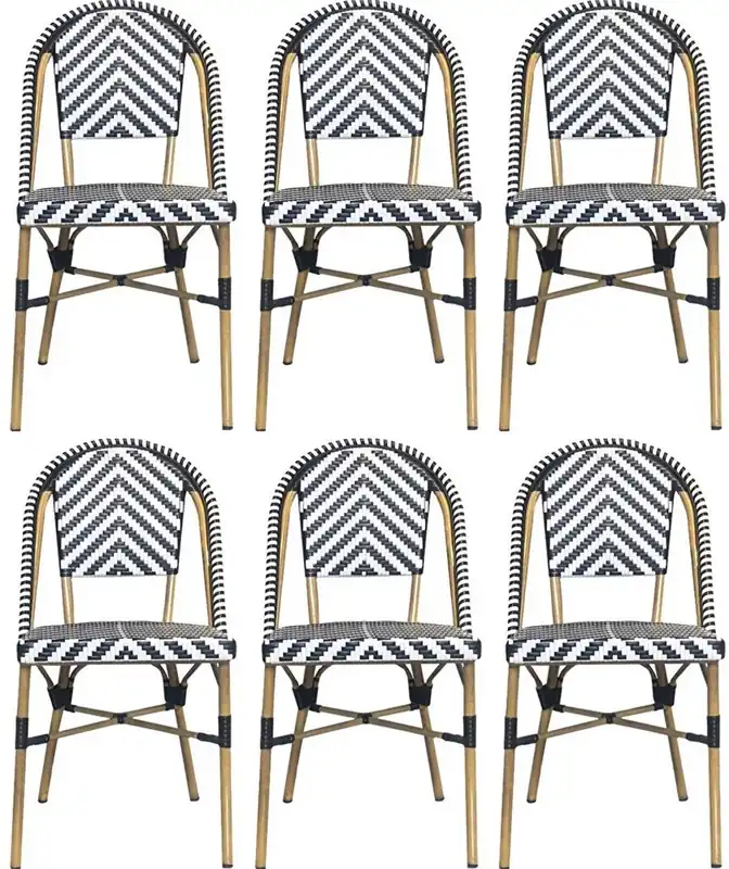 Casa Padrino set di 6 sedie da pranzo di lusso bianco / nero / beige 49 x 46 x A. 91 cm - Sedie da giardino di lusso in rattan - Mobili sala da pranzo - Mobili da giardino di lusso Versand Am Gleichen Tag