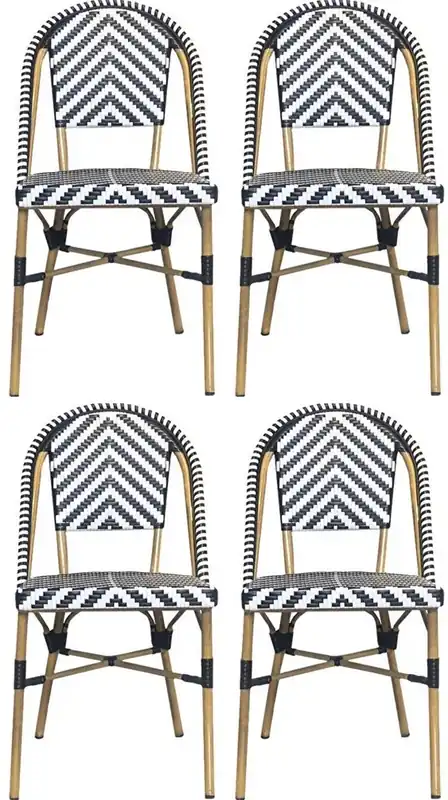 Neue Ware Casa Padrino set di 4 sedie da pranzo di lusso bianco / nero / beige 49 x 46 x A. 91 cm - Sedie da giardino di lusso in rattan - Mobili sala da pranzo - Mobili da giardino di lusso