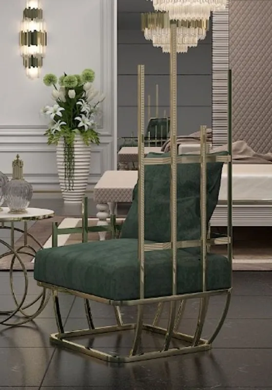 Rabatt Casa Padrino poltrona di design di lusso lato destro con cuscini verde / oro 68 x 68 x A. 153 cm - Mobili da soggiorno - Mobili hotel - Mobili di lusso