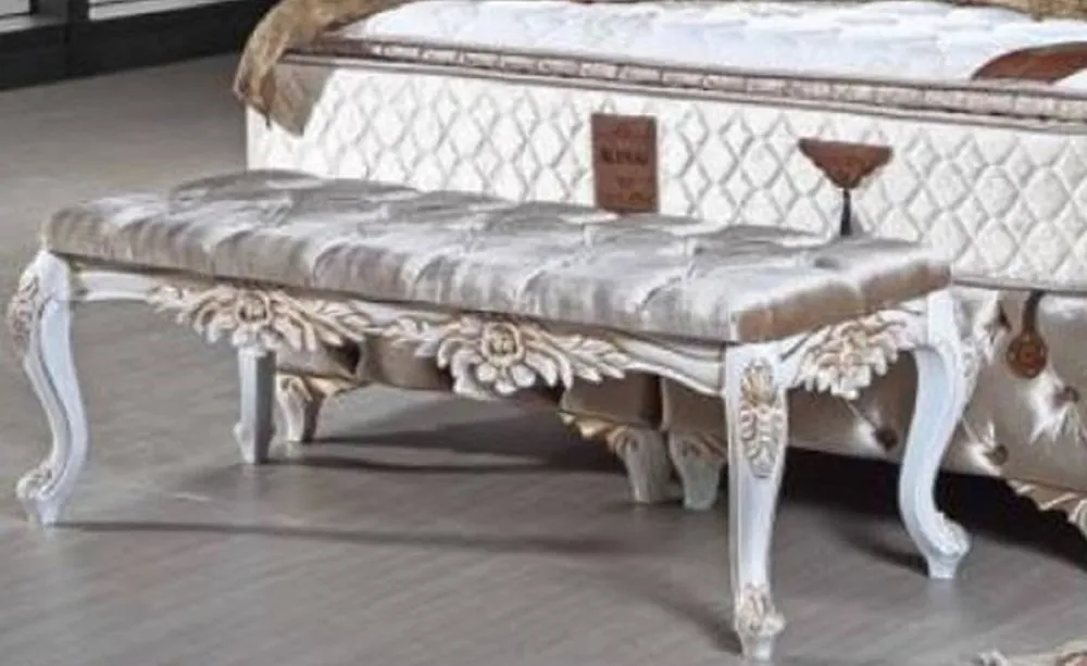 Casa Padrino panca barocco argento / bianco / oro - Panca imbottita in legno massello con velluto pregiato - Mobili barocchi fatti a mano - Nobile e Magnifico Top-Angebot