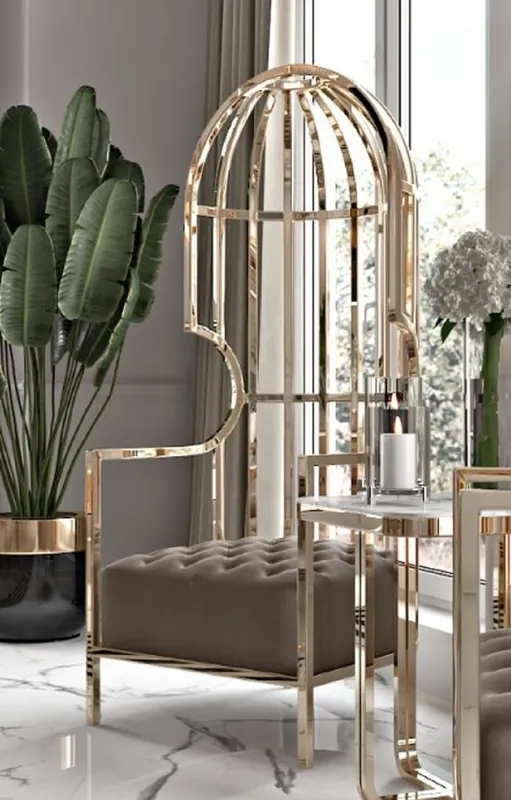 Casa Padrino poltrona di lusso grigio / oro 78 x 78 x A. 156 cm - Poltrona soggiorno - Poltrona hotel - Mobili soggiorno - Mobili hotel - Mobili di lusso Markenprodukt