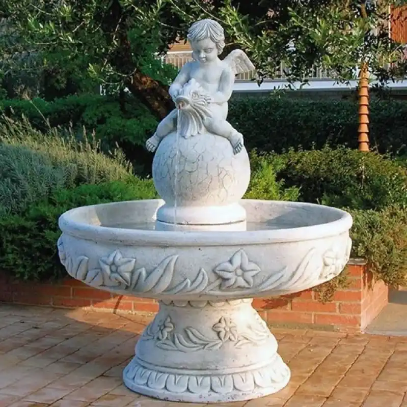 Casa Padrino fontana barocco angelo grigio Ø 125 x A. 153 cm - Fontana da giardino rotonda stile barocco - Fontana decorativa da giardino rotonda - Accessori da giardino barocco - Fatto in Italia Solange Der Vorrat Reicht
