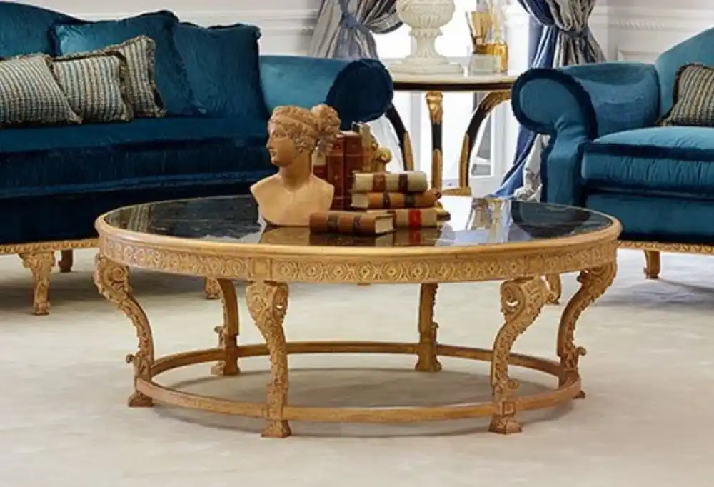 Casa Padrino tavolo da salotto barocco di lusso con piano in marmo naturale / nero - Tavolo da soggiorno rotondo in stile barocco - Mobili Barocchi - Qualità di lusso - Fatto in Italia Kracherpreis